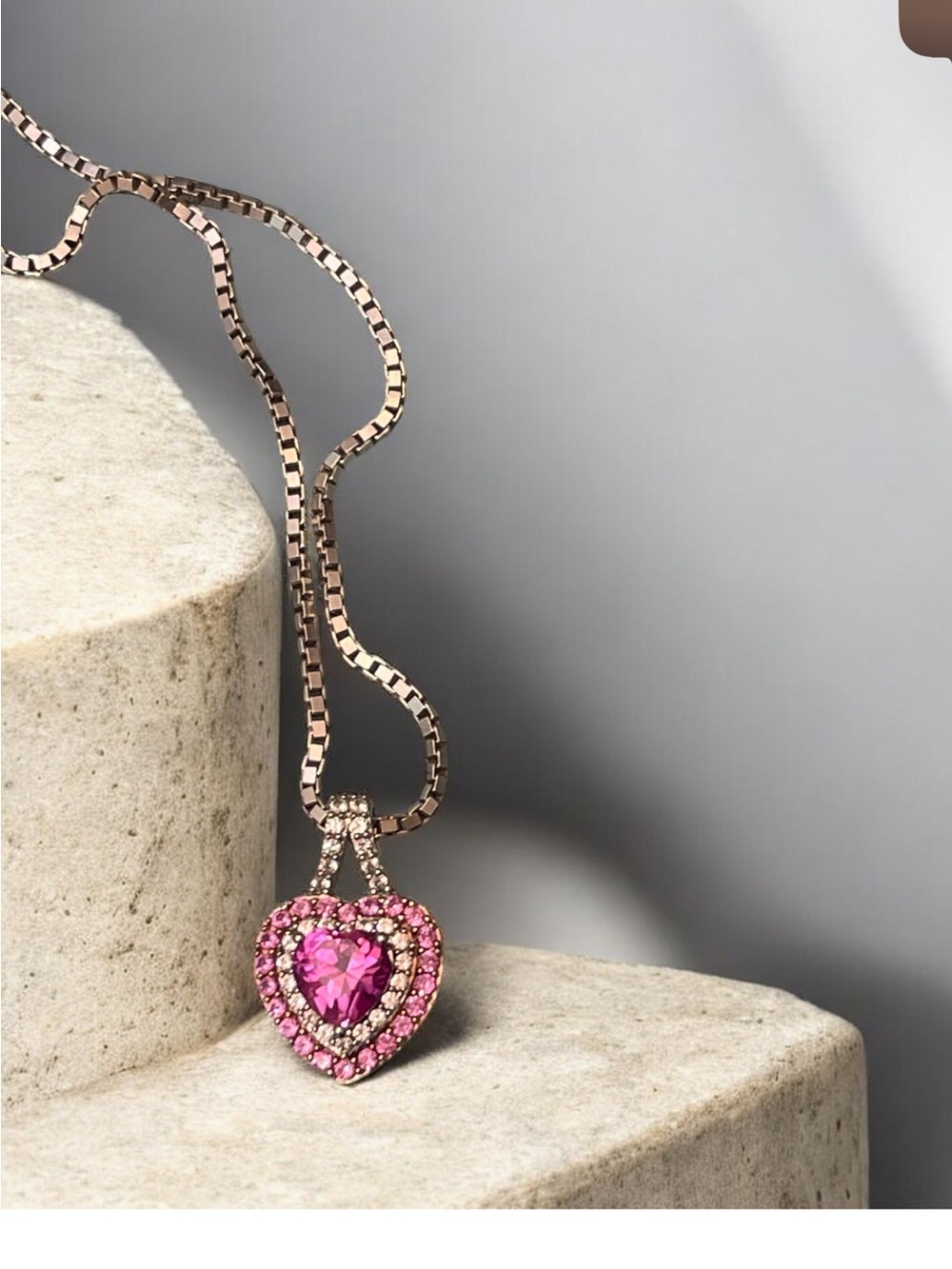 Heart Pendant Necklace with Pink Gemstone